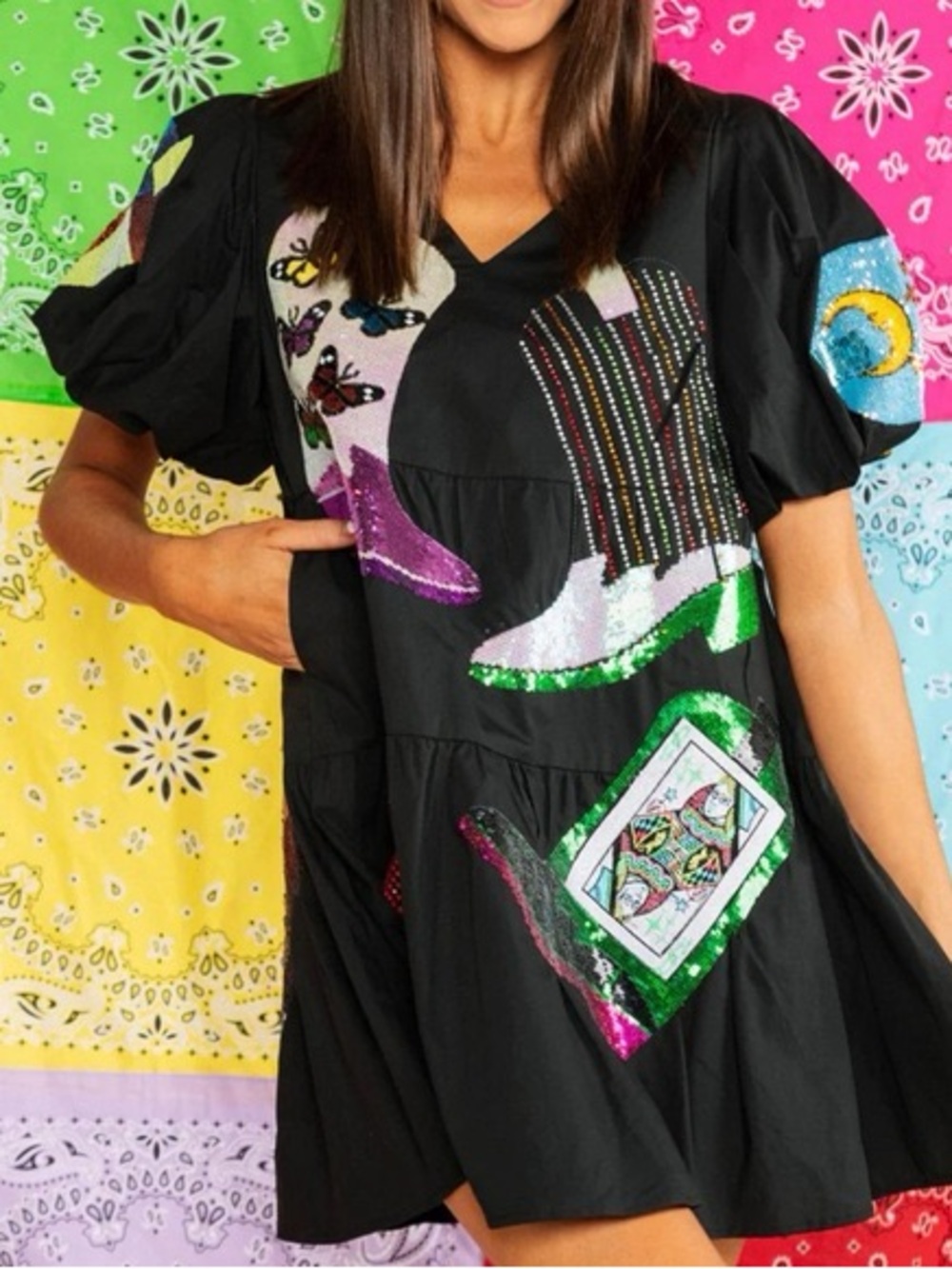 Queen of Sparkles Black Rodeo Cowgirl Boot dress